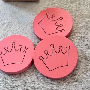 WISTERIA Coral Pink Princess Crown Wooden Token Set for Games, Crafts, Party